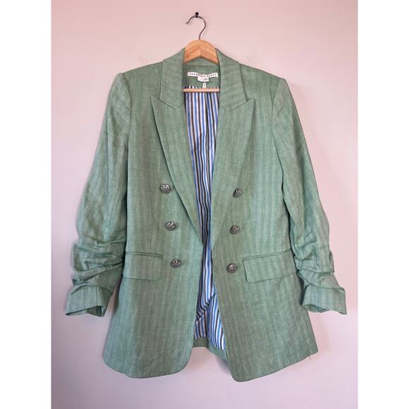 NEW Veronica Beard Long Sleeve Button Cuffs Linen Blend Jacket Green Size: 4 - Picture 2 of 7